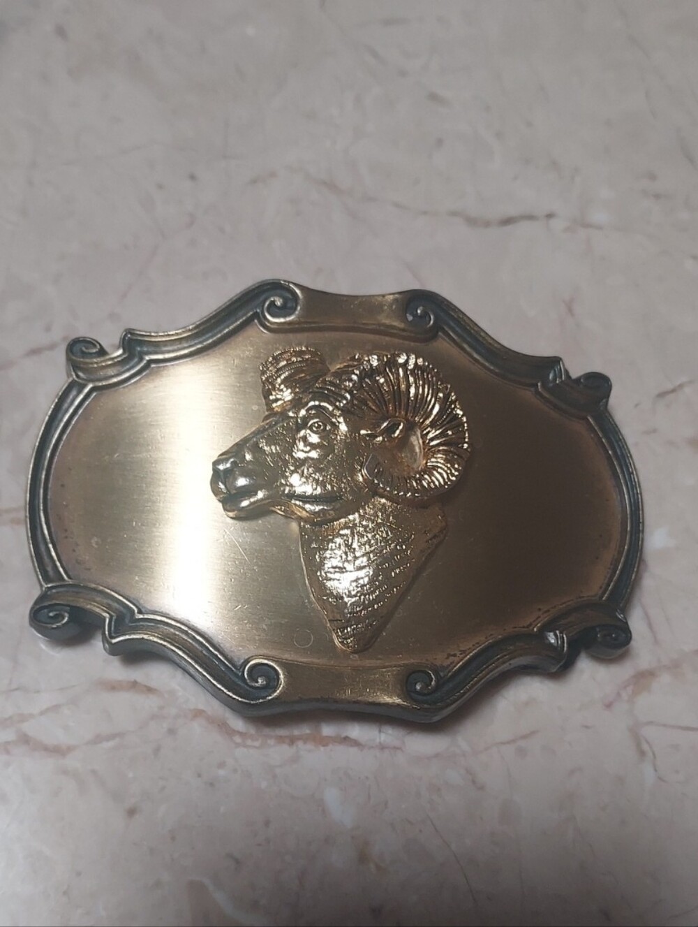 ​Vintage 1978 Raintree Big Horn Ram Belt Buckle Western 3D Brass Tone